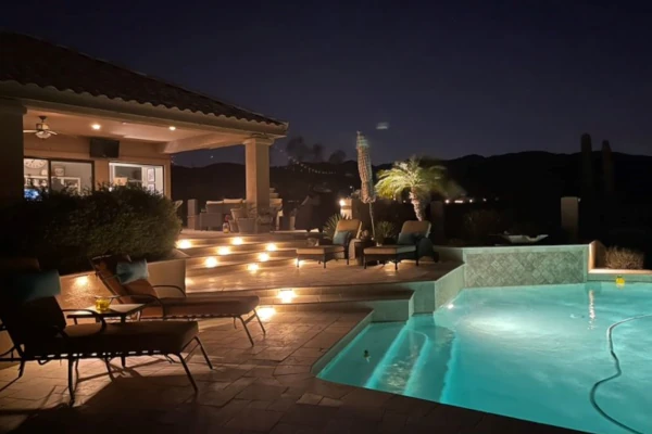 Outdoor living space at night in Phoenix